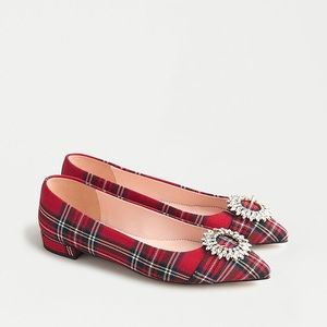 J Crew Pointed Toe Flat Red Stewart Tartan Size 10